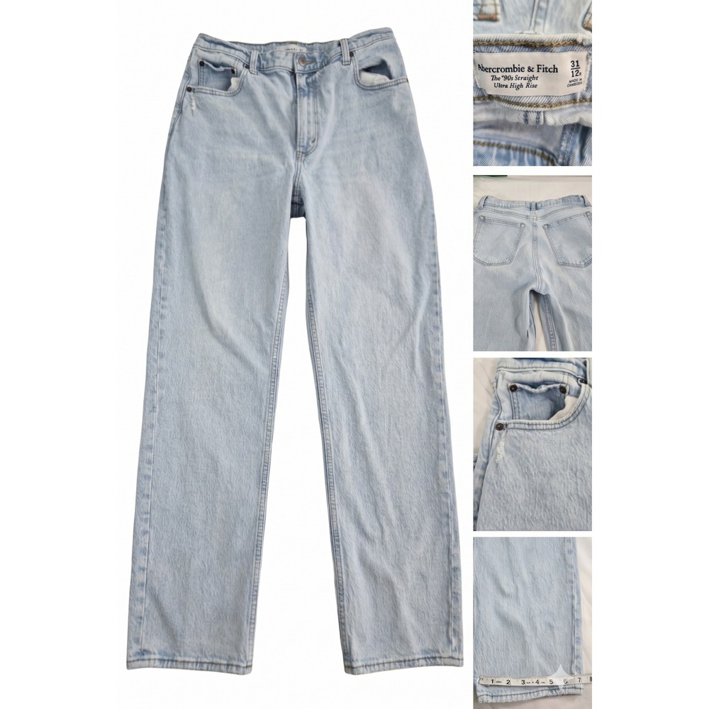 Abercrombie & Fitch 90s Straight Ultra High Rise Jeans 31 12R Light Wash Blue